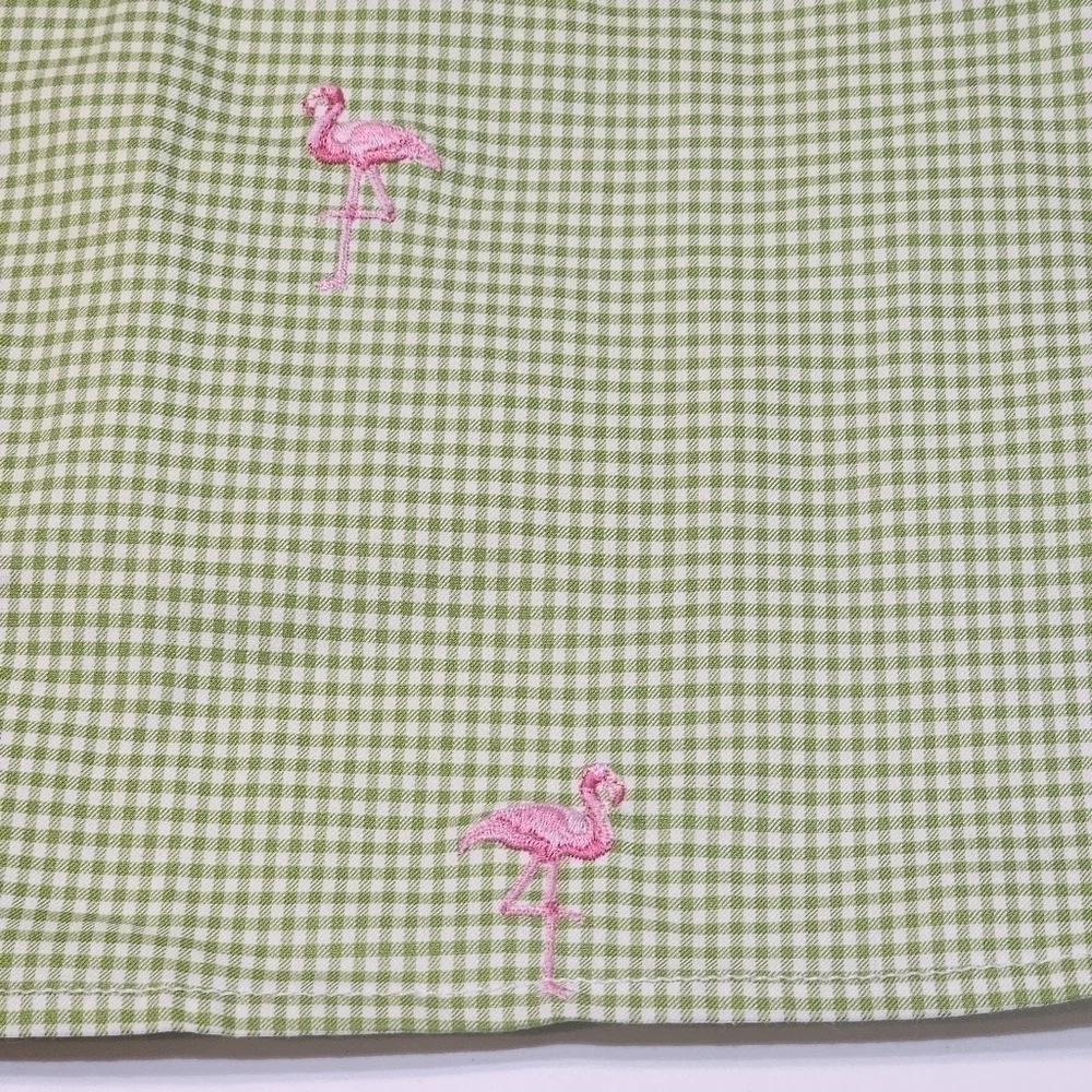 J Crew size 4 bandeau top green gingham pink flamingo embroidery